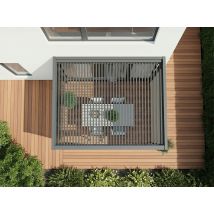 Pergola Bioclimatique Aluminium Adossée 12m2 - 3x4m - Deux Stores Inclus - Anthracite - 29 Lames En Acier Galvanisé - Inclinable À 90° - Zenith - 