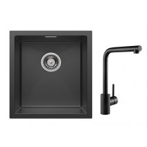 Cecipa Max Évier Inox 40*44*19 Cm Évier 1 Bac Évier De Cuisine Noir + Mitigeur De Evier Noir Rrotatif À 360 ° - Bricoman