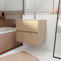 Pack Meuble Salle De Bains 60 Cm Chêne Clair, 2 Tiroirs Avec Vasque Céramique - Xenos - Bricoman