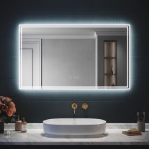 Sirhona Miroir Lumineux Salle De Bain Led Eclairage Intégré, Fonction Bluetooth 5.0/horloge/anti-buée Horizontal 120x70cm Mirroir Led Rétro-éclairé - 