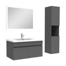 Ensemble Salle De Bain Avec Colonne Et Miroir 80cm Meuble Anthracite, Ocean - Bricoman