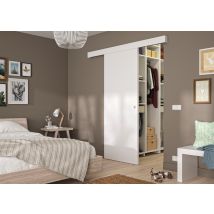 Kit Porte Coulissante - Blanc - Rail 2 Amortisseurs + Cache Rail Blanc - H 204 X L 83 Cm - Bricoman