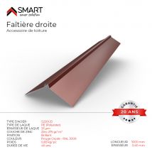 Faîtière Droite - Bac Acier - Tôle De Couverture - Toiture - H12 Rouge Oxyde Ral 3009 L=1m, Épaisseur 0.40mm - Bricoman