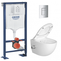 Grohe Pack Wc Bâti Autoportant Solido + Wc Sans Bride Sat Fonction Bidet Thermostatique + Plaque Chrome (autoportant-satclean-1) - Bricoman