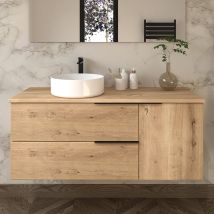 Meuble De Salle De Bain Sans Miroir Avec Vasque À Poser Ronde King - Roble (chêne Clair) - 120cm - Tecnomat