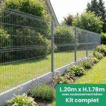 Kit Complet Grillage Rigide Avec Soubassement Longueur 20m - Hauteur 1m80 - Gris Anthracite - Bricoman