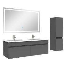 Ensemble Meuble + Vasque + Miroir Lumineux + Colonne 120cm Meuble Salle De Bain Anthracite,ocean - Bricoman