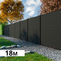 Kit Clôture Bois Composite Anthracite 18x1,8m Rio - Poteaux En Aluminium Noir - Brise Vue - Palissade - Bricoman