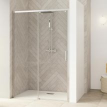 Porte De Douche Coulissante Kinedo Smart Design Sans Seuil Pmr L1,40m H2,05m Profilé Chromé Paroi Fixe À Gauche Ouvrant À Droite - Bricoman