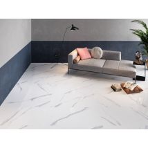 Carrelage Sol/mur Effet Marbre Blanc Kaunus Mat Int/ext L.120 X L.60 Cm Ceralux - Bricoman