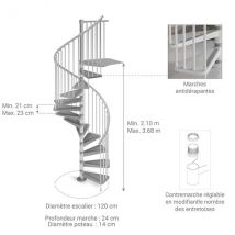 Escalier Colimaçon Métal 12 Marches - Hauteur À Franchir 2.52 À 2.76m - Diamètre 120cm - Blanc - Gamia120/bb-12 - Bricoman