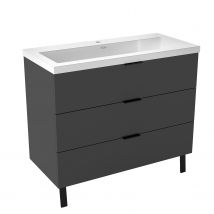 Meubles Salle De Bain 100cm Avec Vasque - 3 Tiroirs Anthracite - Bricoman