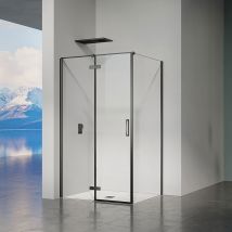 Grand Verre Cabine De Douche 90x90 Avec Porte À Charnières Et Paroi Latérale Hauteur 195cm Profilés En Alu Noir Mat - Bricoman