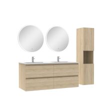 Ensemble Meubles Double Vasque 120cm,colonne + Miroir Rond Lumineux Chêne Wotan - Ocean - Tecnomat