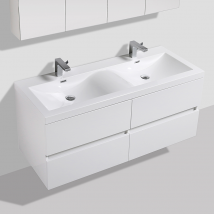Meuble Salle De Bain Design Double Vasque Siena Largeur 144 Cm Blanc Laqué - Bricoman