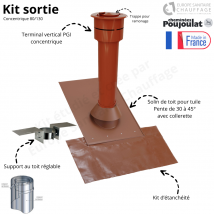 Kit Sortie De Toit Tuile Rouge Concentrique Pgi Pente 30 À 45 Degrés Poujoulat Diamètre Conduit Concentrique ∅ 80/130 - Bricoman