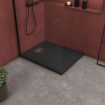 Receveur De Douche Noir Effet Pierre 80x100 Cm Et Grille Décor Linéaire En Inox - Bricoman