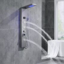 Auralum Max Panneau Douche Colonne Douche Hydromassante Led Panneau De Douche En Acier Inox Brossé Avec 3 Jets De Massage Pour Salle Bain,eu Modèle - 
