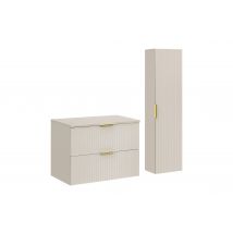 Ensemble Adel Cachemire Meuble Suspendu Sous Vasque Avec Plan 80 Cm Et Colonne 35 X 140 Cm - Bricoman
