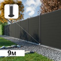 Kit Clôture Composite Rio Anthracite 9x1,8m - Bois Composite & Aluminium - Poteaux Sur Platines Gris - Brise Vue - Bricoman