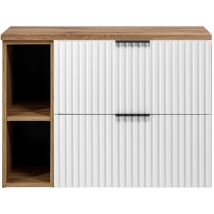 Meuble Sous Vasque Flow Blanc 100 Cm Avec L'Étagère - Extension Et Plan Chêne - Bricoman