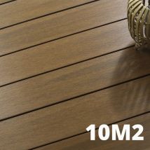 Kit Terrasse Composite Navia 10m² - Teck - 31 Lames De Terrasse (220 X 14.5 X 2.2 Cm) - Fixation Par Clips - Cobra Hybrid - Terrasse Bois - Bricoman