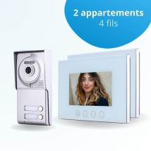 Portier Interphone Vidéo Classic 4 Fils - 2 Appartements - 2 Écrans Blancs 7" - Avec Mémoire Photos - Bricoman