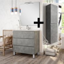 Ensemble Meuble De Salle De Bain 60cm Simple Vasque + Colonne De Rangement Palma - Ciment (gris) - Tecnomat
