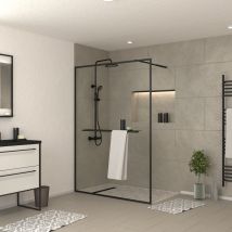 Paroi De Douche Noir Mat 140x200cm - Porte-serviette Et Étagère - Dark Contouring Shelf - Bricoman