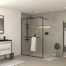 Paroi De Douche Noir Mat 140x200cm - Porte-serviette Et Étagère - Dark Contouring Shelf - Bricoman