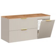 Meuble Suspendu Sous Vasque Adel Cachemire 120 Cm Avec Panier À Linge Et Plan Chêne - Bricoman