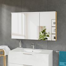 Bernstein - Armoire De Toilette Suspendue Chêne Miel 120x18x70cm (lxpxh) 2 Portes Miroir, Éclairage Led, Tablettes En Verre - Solo - Tecnomat