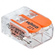 Borne De Connexion Wago S221, 3 Bornes 2 Entrées, Section 6 Mm², Levier, Points De Test, Dimensions 16x10,1x21,1 Mm - Bricoman
