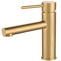 Valaz Robinet De Lavabo Monocommande Avec Ouverture Pour Eau Froide Et Bec Droit, Or Mat Avec Protection Pvd - Série Nansa - Tecnomat