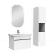 Meubles Simple Vasque 60cm Vasque Et Colonne Et Miroir Lumineux Blanc - Bricoman
