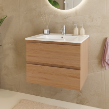 Lomazoo Meuble De Salle De Bain Marenza Chêne Clair 60cm - Lavabo Blanc - Bricoman