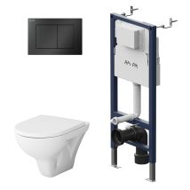 Pack Wc Suspendu Bâti Mural Et Cuvette Plaque Carrée Noire, pack Wc Bati-support Am.pm Hit - Tecnomat