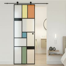 Kit Porte Coulissante En Verre + Rail Coulissant - Mondo Opaque - H. 204 X L. 93 - Fabrication Française Aurys Normandie - Bricoman