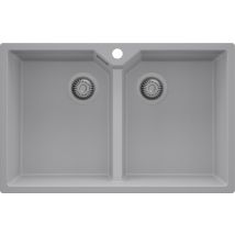 Evier Cuisine En Granit Gris 78x50cm, Lavabo 2 Bacs + Kit De Vidage, Évier À Encastrer Au Meuble 80cm - Madrid Twin Primagran - Bricoman