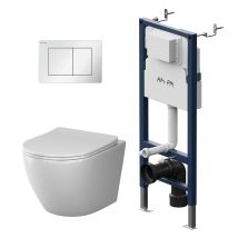 Pack Wc Suspendu Bâti Mural Et Cuvette Plaque Carrée Blanche, Pack Wc Bati-support Am.pm X-joy S - Bricoman