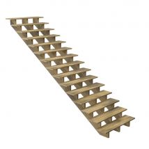 Escalier Bois Exterieur - 15 Marches - Largeur : 1m20 - Hauteur : 2m55 - Sans Contremarches - Pin Du Nord - Traité Autoclave - Bricoman