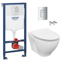 Grohe Pack Wc Bâti-support Rapid Sl + Cuvette Sans Bride Cersanit + Abattant Softclose + Plaque Chrome (rapidsl-moduo) - Bricoman