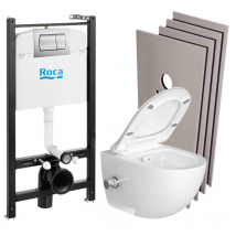 Pack Bâti-support Roca Active + Wc Sans Bride Avec Fonction Bidet Et Fixations Invisibles + Plaque Chrome Mat + Set D'Habillage - Bricoman