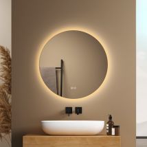 Emke Miroir Lumineux Salle De Bain Rond Diamètre 50cm, Rétro-éclairage Sans Cadre, Miroir Led Avec Interrupteur Tactile, Lumière Froide/neutre/chaude 