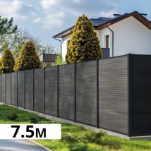 Kit Clôture Bois Composite Ardoise 7,5x1,8m Santos - Poteaux En Aluminium Gris - Brise Vue - Palissade - Bricoman