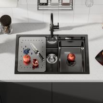 Cecipa Max Évier Cuisine 1 Bac 70×44×21cm Évier À Encastrer Noir Avec Egouttoir Et Vasque - Bricoman