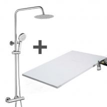 Pack Receveur De Douche 70 X 90 Cm Extra Plat Blanc + Colonne De Douche Thermostatique - Bricoman