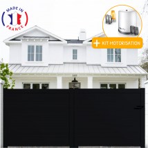 Portail Aluminium Coulissant Plein En Kit + Motorisation Dimensions L.4000 (entre Piliers) X H.1500 Mm Couleurs Noir (ral 9005) - Bricoman