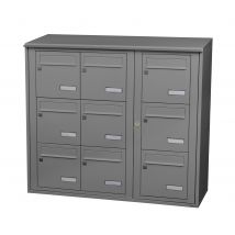 Bloc Collectif Leabox.com, 3x3, Grade 3, Simple Face, Extérieur, Fixation Murale, Gris Poussière Ral 7037 Finition Brillante - Bricoman