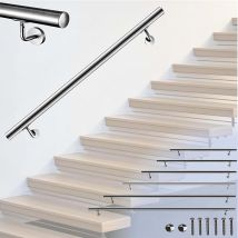 Main Courante, Inox 304, Rampe D'Escalier Ronde 180cm, Avec 2 Supports Muraux, Ø42.4mm, En Kit Complet, Intérieur & Extérieur - Bricoman